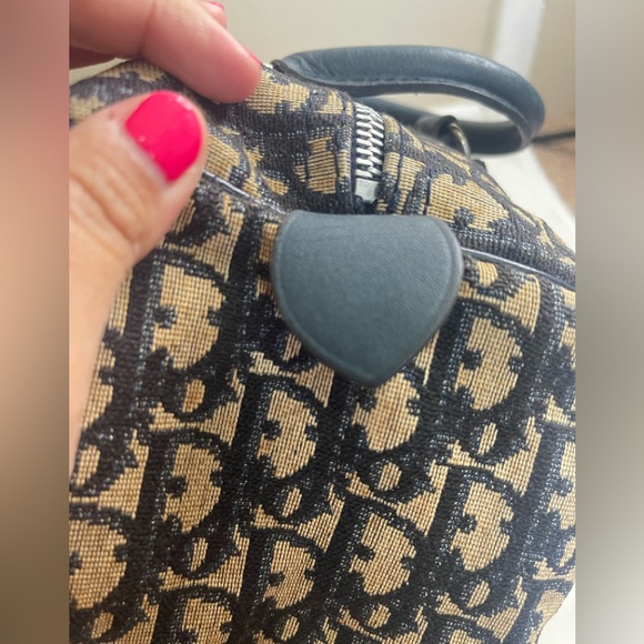 CHRISTIAN DIOR Monsieur Boston Navy & Beige Monogram Coated Canvas Handbag - Picture 12 of 17